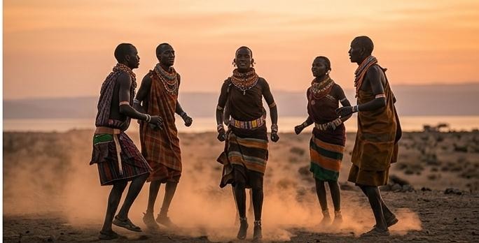 Turkana traditional dance at sunset