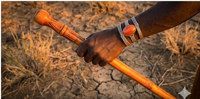 Turkana Elder's staff over cracked earth