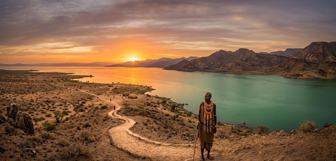 Sunset over the path to the Jade Sea